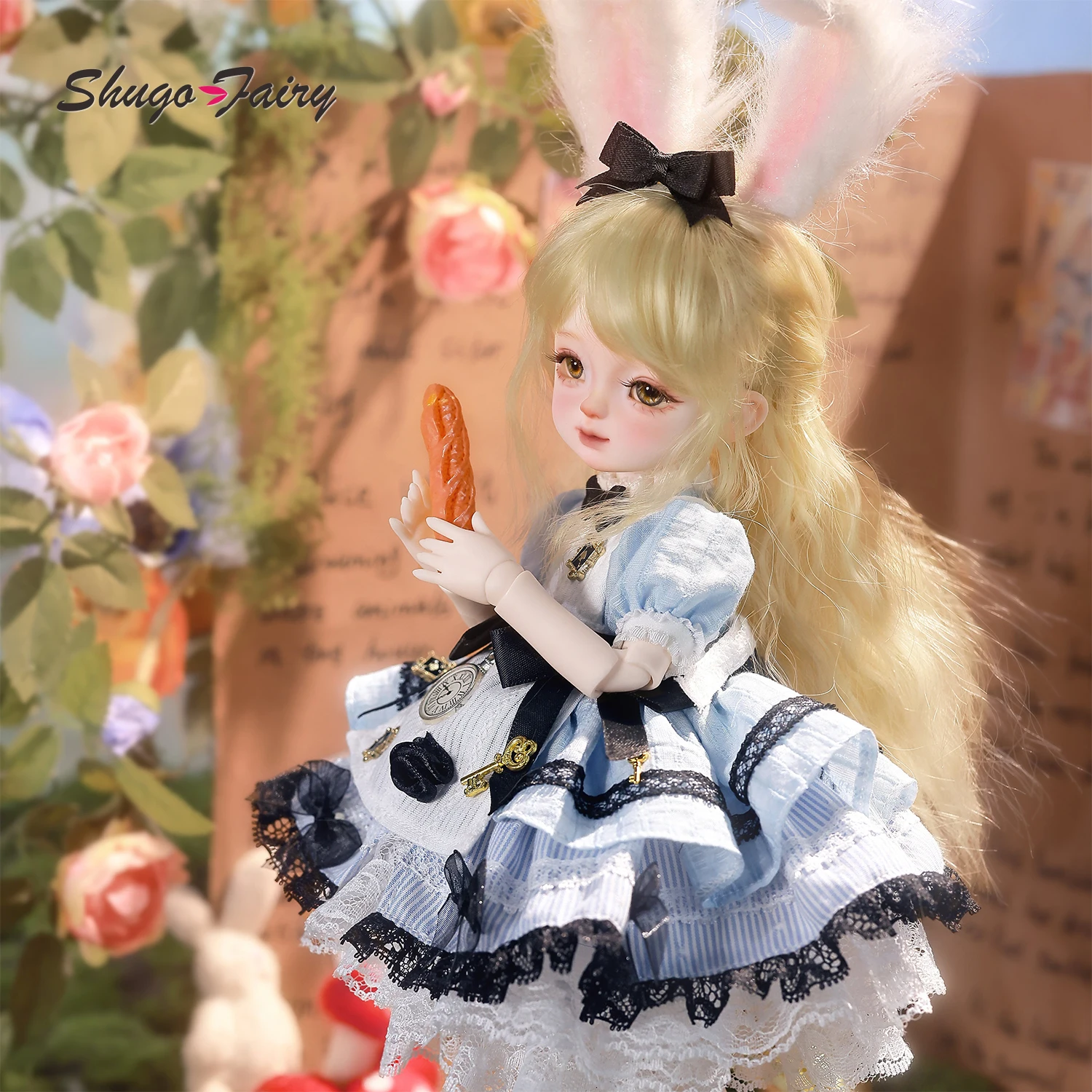 ShugaFairy Yenny E 1/6 BJD - قصص شعر مجعد للأميرة 30 سم مجموعة كاملة من شخصيات الرسوم المتحركة الجنية مع غطاء رأس وأذن أرنب