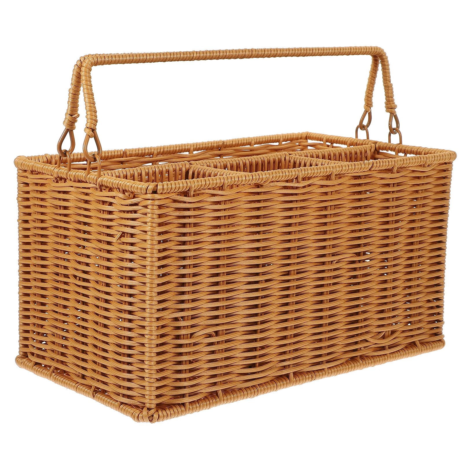 

Woven Organizer Imitation Rattan Basket Brown Divided Compartments Cutlery Holder Large Serving Basket Space Practical