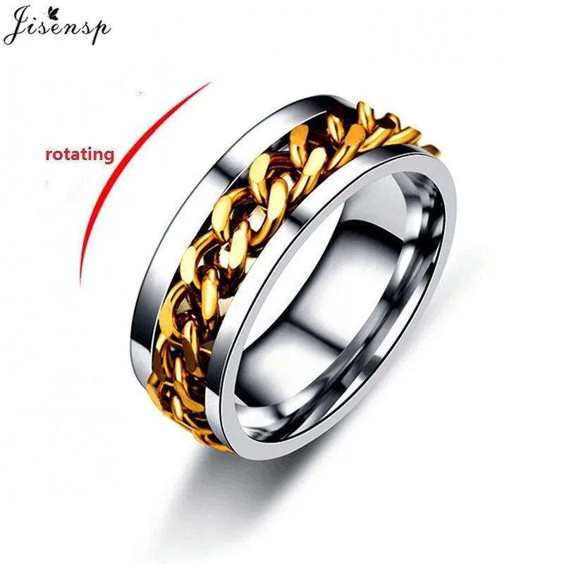 Cool Rotating Anxiety Fidget Rings Titanium Steel Chain Rotable Spinner Finger Ring for Men Women Punk Jewelry Bague Homme 2023