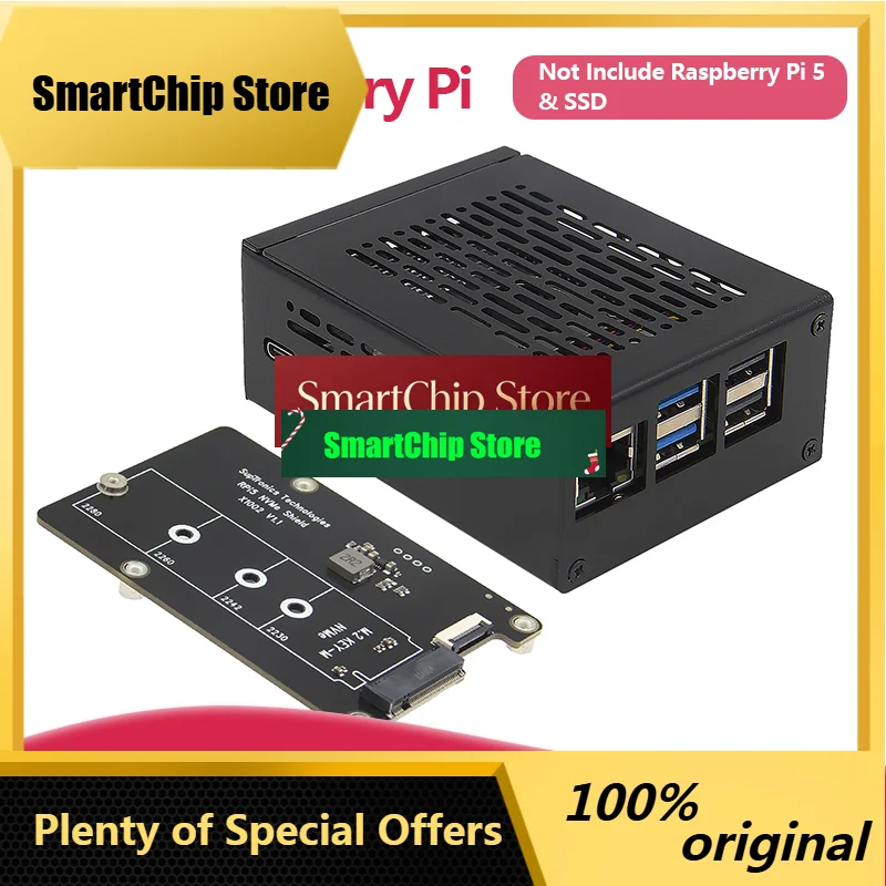 SmCpGeekworm X1002 Pcie To NVMe Board With P580 Metal Case For Raspberry Pi 5