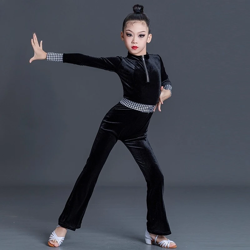 Pantalons de danse latine pour filles, combinaison d'entraînement d'automne et d'hiver, combinaisons d'entraînement professionnelles à manches longues, costumes d'entraînement à manches longues