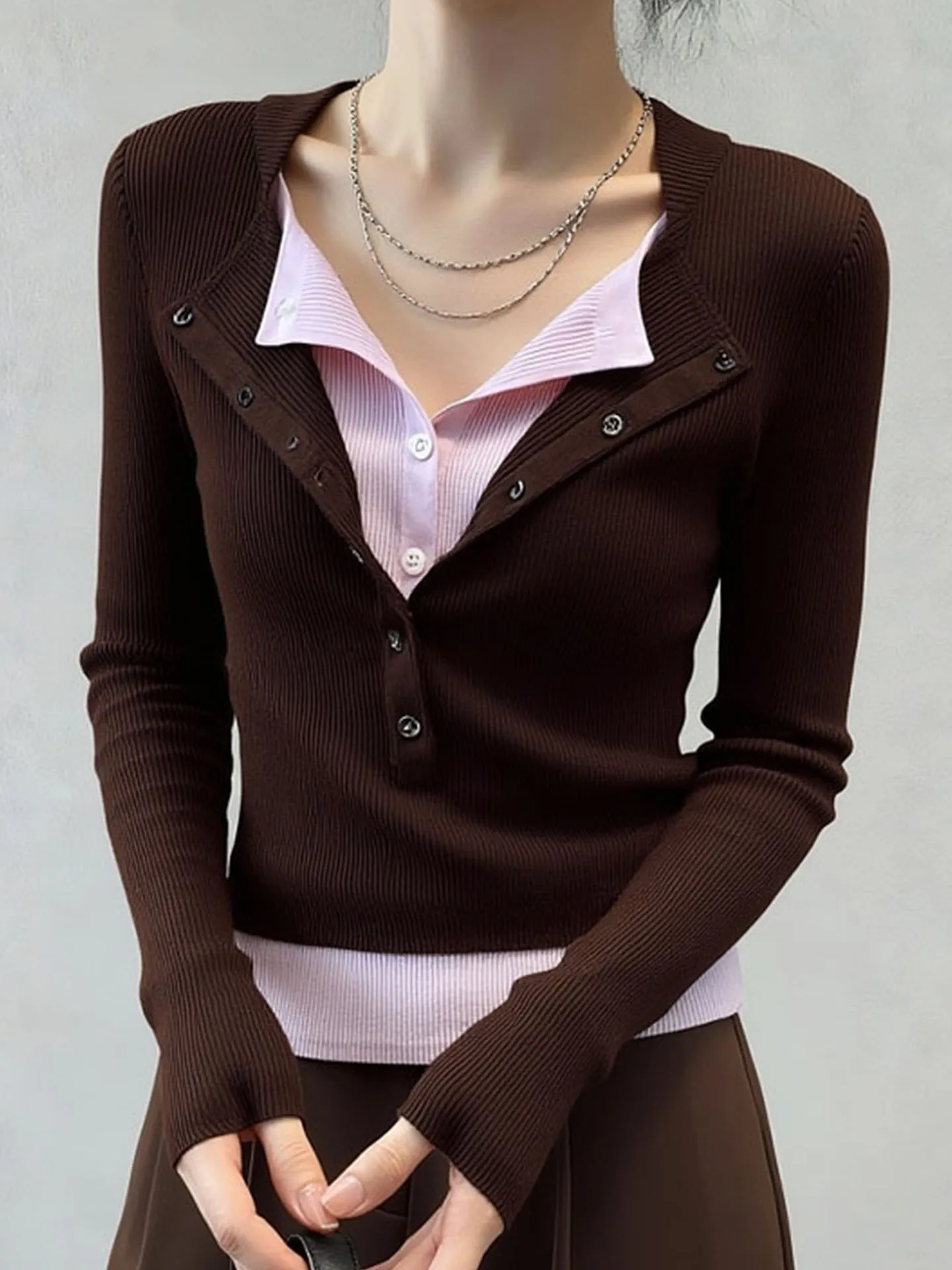 Kleur Blo Long Sve Gebreide Top Winter Inner Wear Base irt Koreaanse Sle Faionable Age Reducing Top POETRY LIN