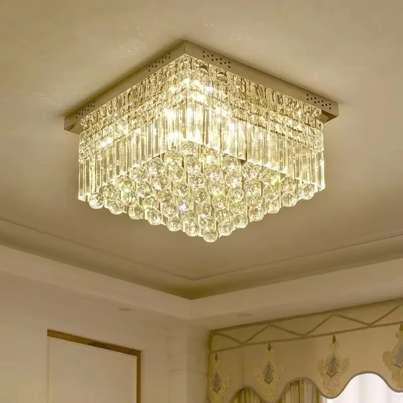 Rectangle Luxury Crystal Ceiling Lamps Led Home Decoration Living Room Light Fixture Modern Lustres