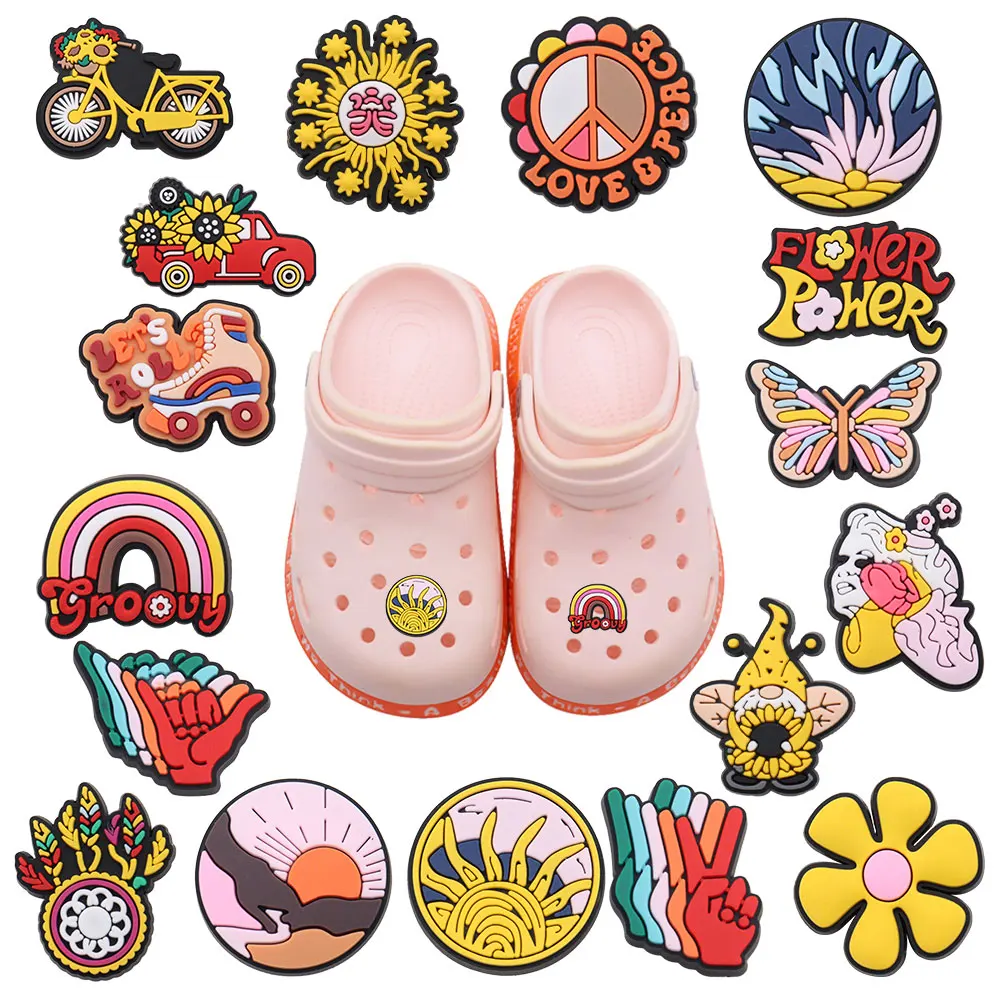 

1Pcs PVC Shoe Charms Sunflower Rainbow Butterfly Sun Accessories Shoe Buckle Decorations Fit Bracelets Croc Jibz Children Gift