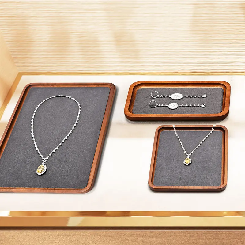 MISHITU Wooden Jewelry Tray Organizer Ring Earring Necklace Bracelet Watch Jewelry Tray Home Organizer Stackable Jewelry Plate
