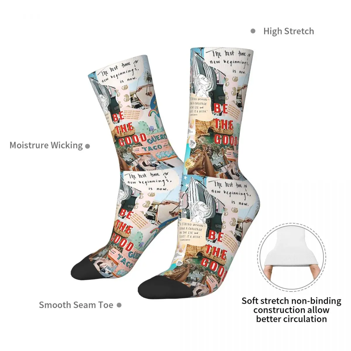 Summer Collage Tapestry Phone Case Socks Harajuku Stockings All Season Long Socks Accessories for Unisex Birthday Present