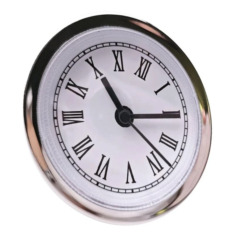 Clock Making Supplies 60mm Quartzs Movement Clock Insert with Stylish Roman Numerals Silver Trim Watch Insert Crafting