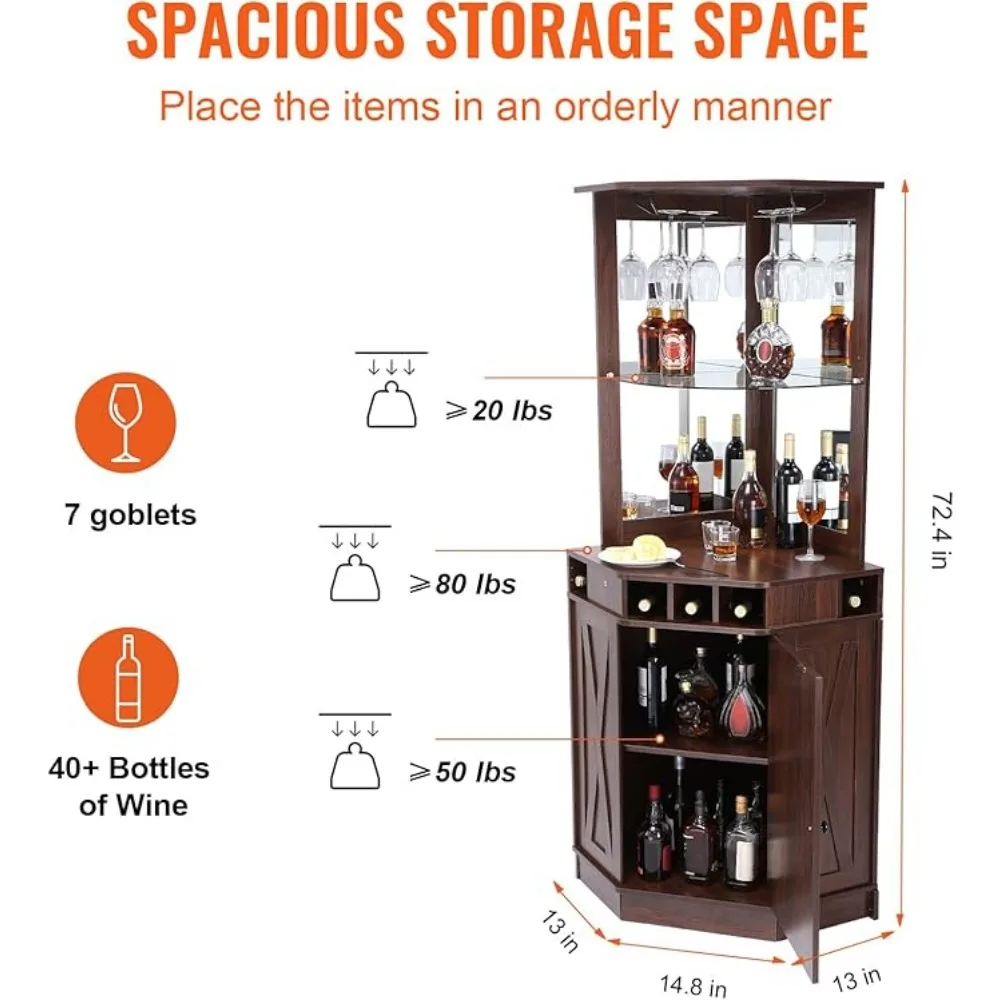 Wine bar cabinet with Two Glass Shelves, Built-in Wine Rack, Storage for Living Room, Home Office, Kitchen, Small Space