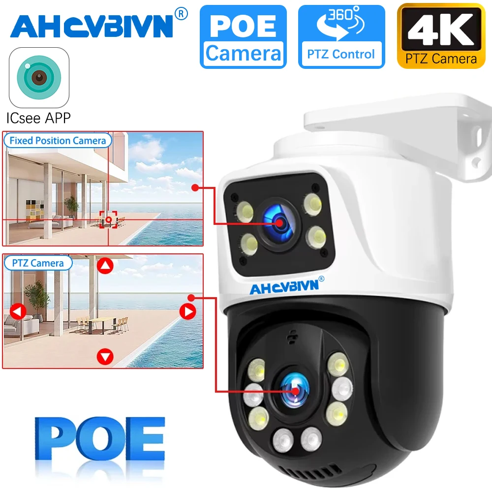 

4K 8MP Outdoor Dual Lens PTZ POE IP Camera Home Security Dome Camera Video CCTV Surveillance iCSEE Dual-Screen 10CH POE NVR P2P