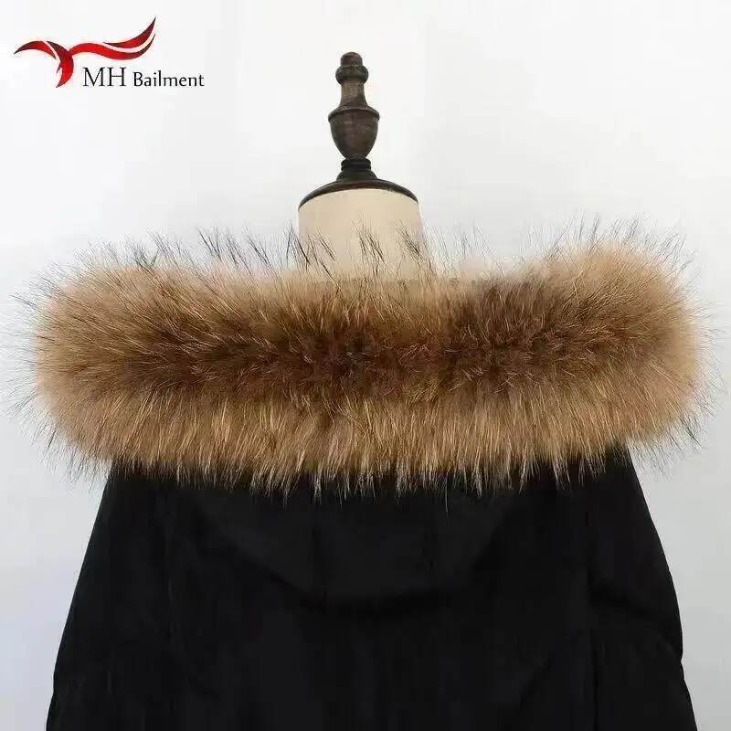 Real Raccoon Fur Collar Womens Winter New Natural Fur Scarf Men Jackets Luxury Warm Scarves High Quality Detachable Fur Shawl