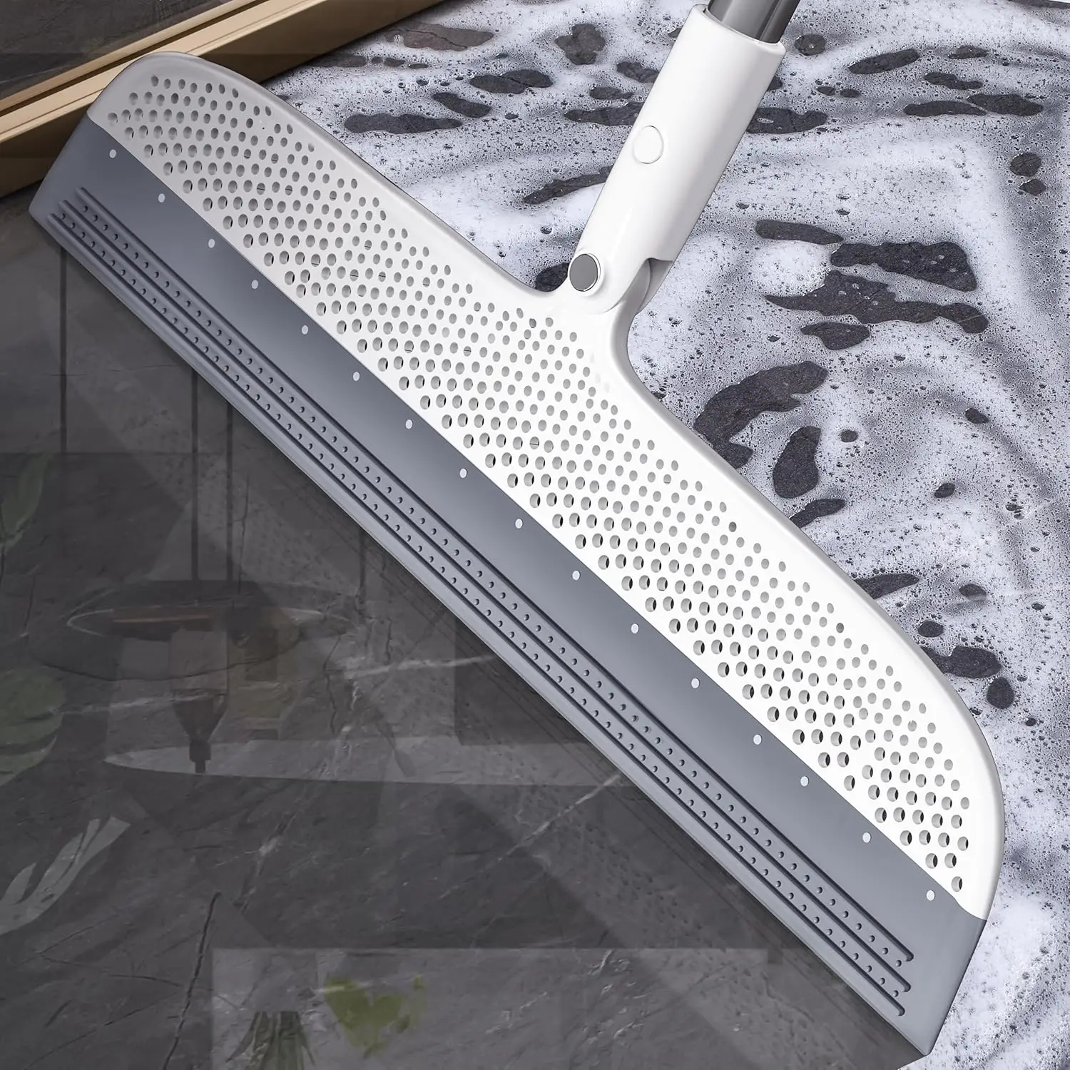 

Multi Surface Floor Squeegee Broom Long Handle Pet Hair Remover for Carpet Hardwood Tile Window Mirror