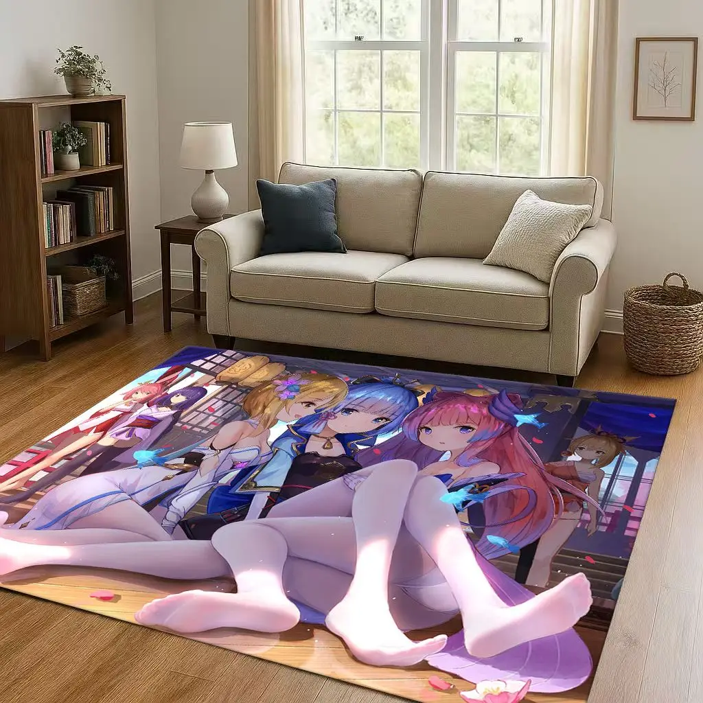 Game Genshin Impact Cartoon Living Room Non-Slip Area Rug Soft Carpet for Bedroom Playroom Sofa , Easy Clean Home Decor Doormat