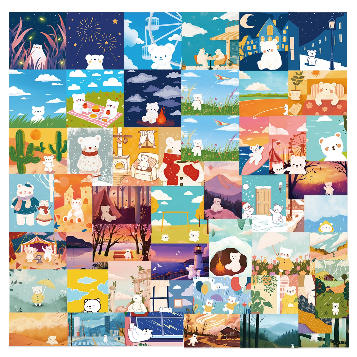 50pcs Cartoon Landscape Illustration stickers Scenery Decals Scrapbook Laptop Phone Guitar Luggage Graffiti Sticker Toy