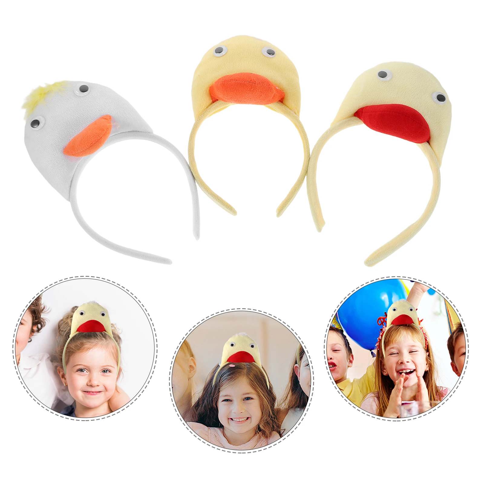 

3pcs Children Animal Hairband Cartoon Duck Comfortable Kids Headbands Farm Party Halloween Accessories Bright Color Durability