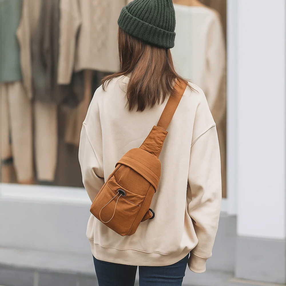 Nylon Women's Breast Bag Crossbody Drawstring Mobile Phone Bag Solid Color Minimalist Shoulder Bag Running Sports Outdoor