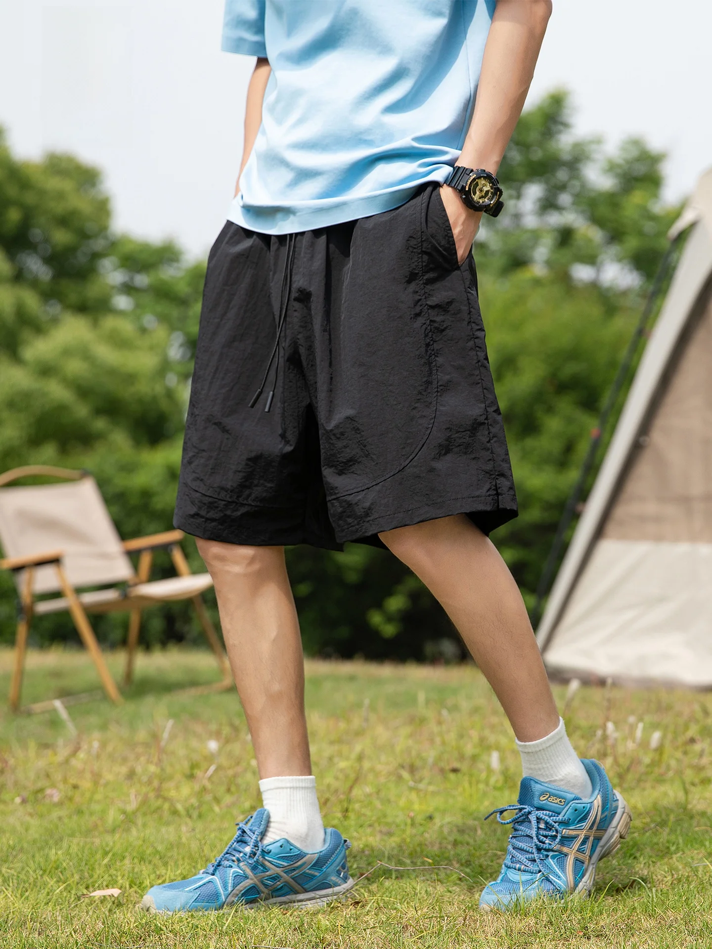 

Мужские летние спортивные шорты Outdoor Quick Dry: свободные, повседневные, прямого кроя, в американском стиле, из полиэстера и нейлона, комфортные