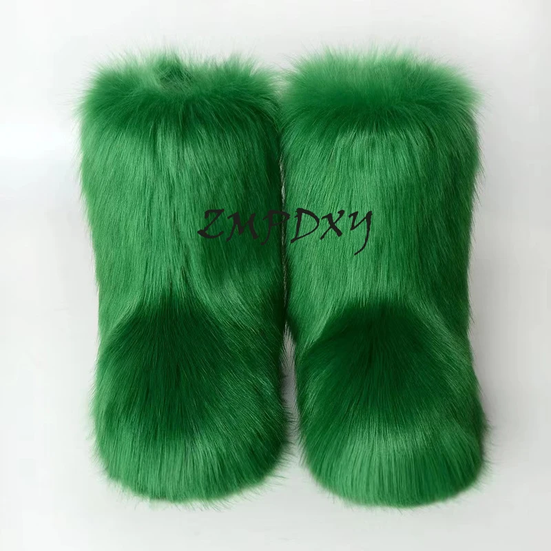 New Design Winter Luxury Warm Shoes Women Multi Colour Fluffy Fuzzy Faux Fur Snow Boots For Ladies Mongolian Long Fur Boots