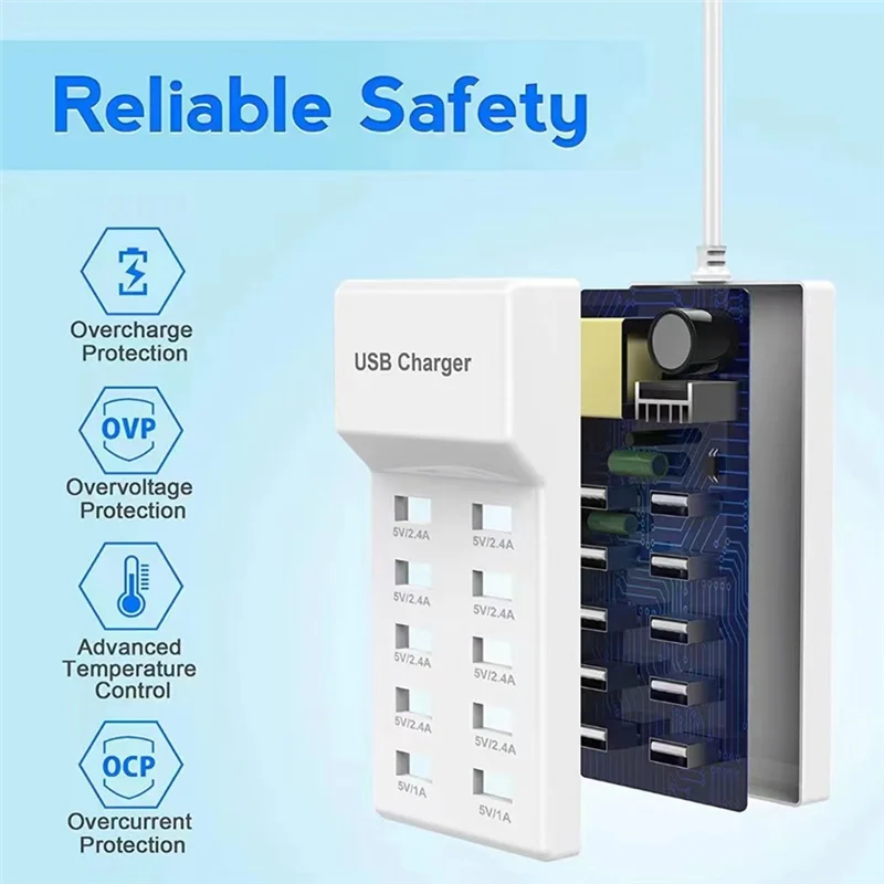 ABZZ-USB Charger Dock USB Wall Charger USB Charging Station Smart USB Charger Desktop USB Rapid Charger For Multiple Devices EU