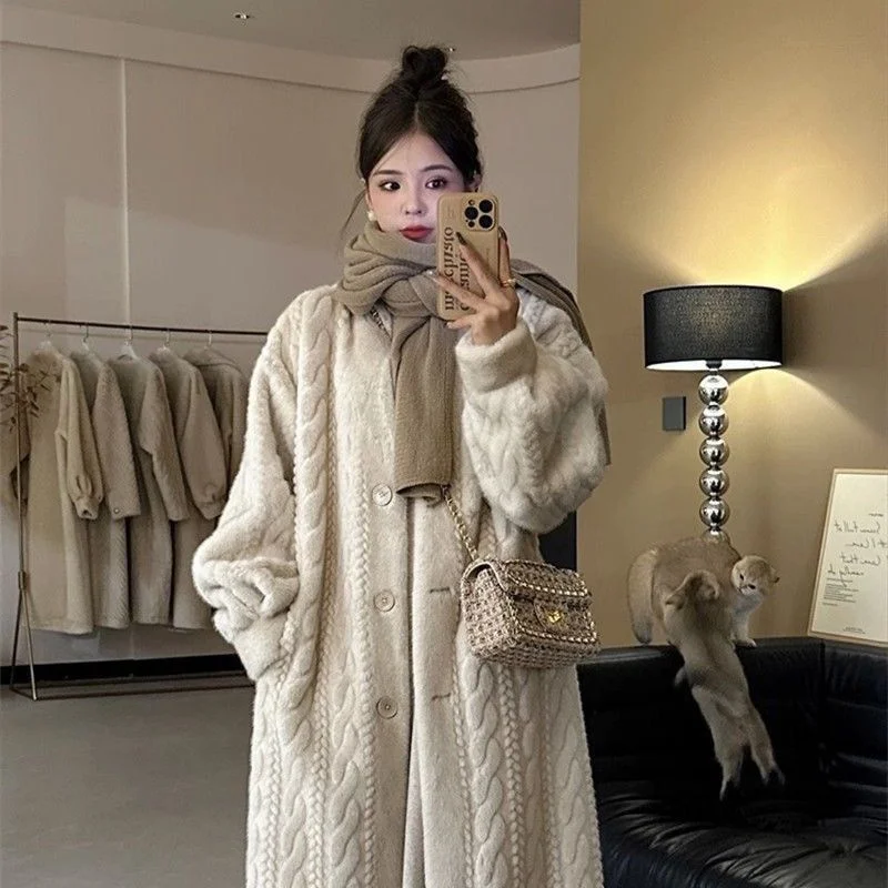 High-Quality Imitation Fur Coat For Women\'s Winter 2024 Long Environmentally Friendly Fur Thick Over Knee long Mink Fur Coat Pop