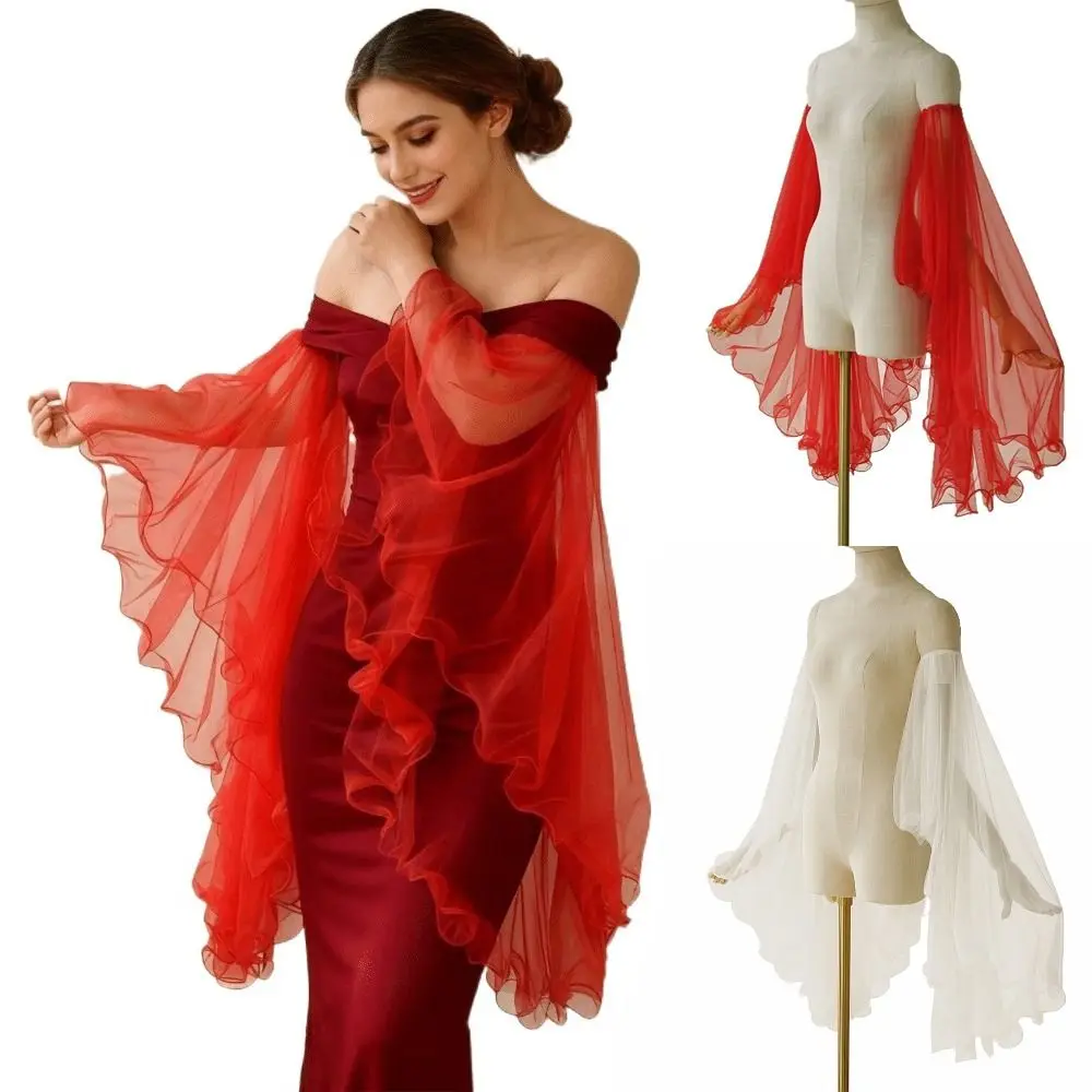 1 زوج خفيفة الوزن أنيقة فستان المرأة الأكمام طويلة تول شير تول قفازات انفصال أغطية للذراع فستان الزفاف اكسسوارات