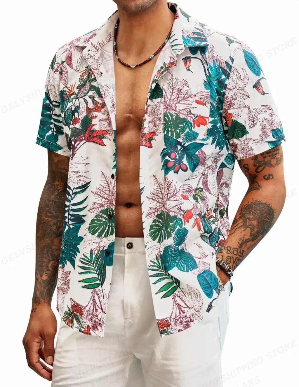 Hawaiian Shirt Tropical Floral Lapel Shirt Men's Shirt Floral Cuban Shirt Professional Single Breasted Clothing