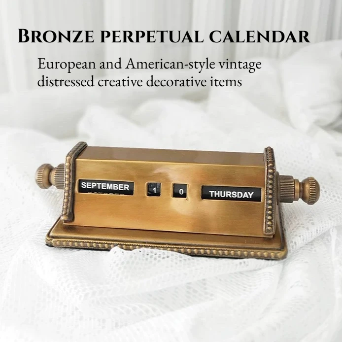 

New Bronze Vintage Creative Perpetual Calendar Figurine for Villa Study Home Tabletop Decoration Craft High-end Gift