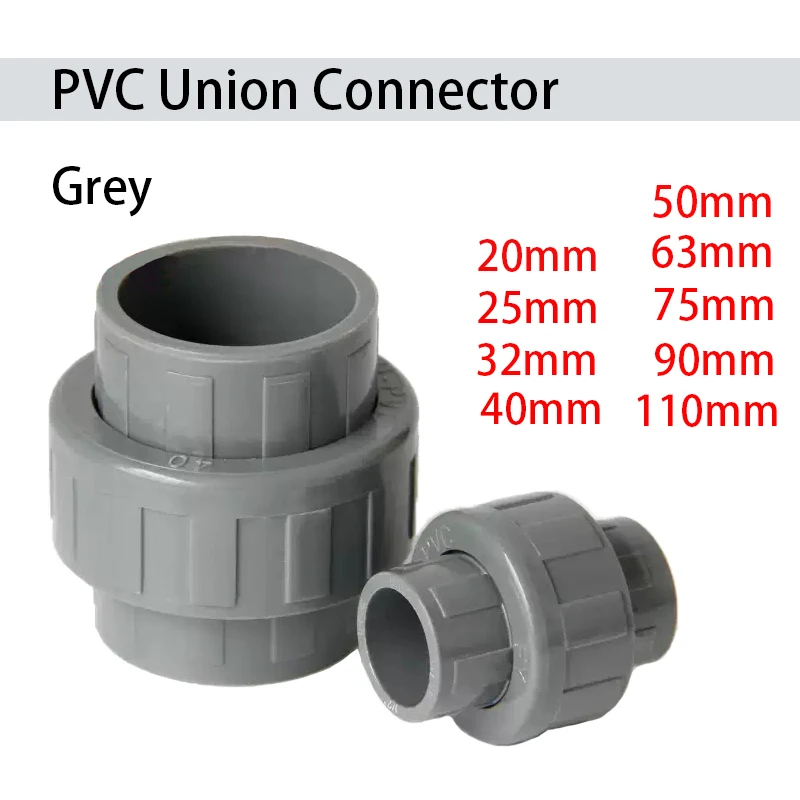 

1~10PC 20/25/32/40/50/63~110mm Grey PVC Union Connector Aquarium Tank Water Tube Pipe Coupling Joints Garden Irrigation Fittings