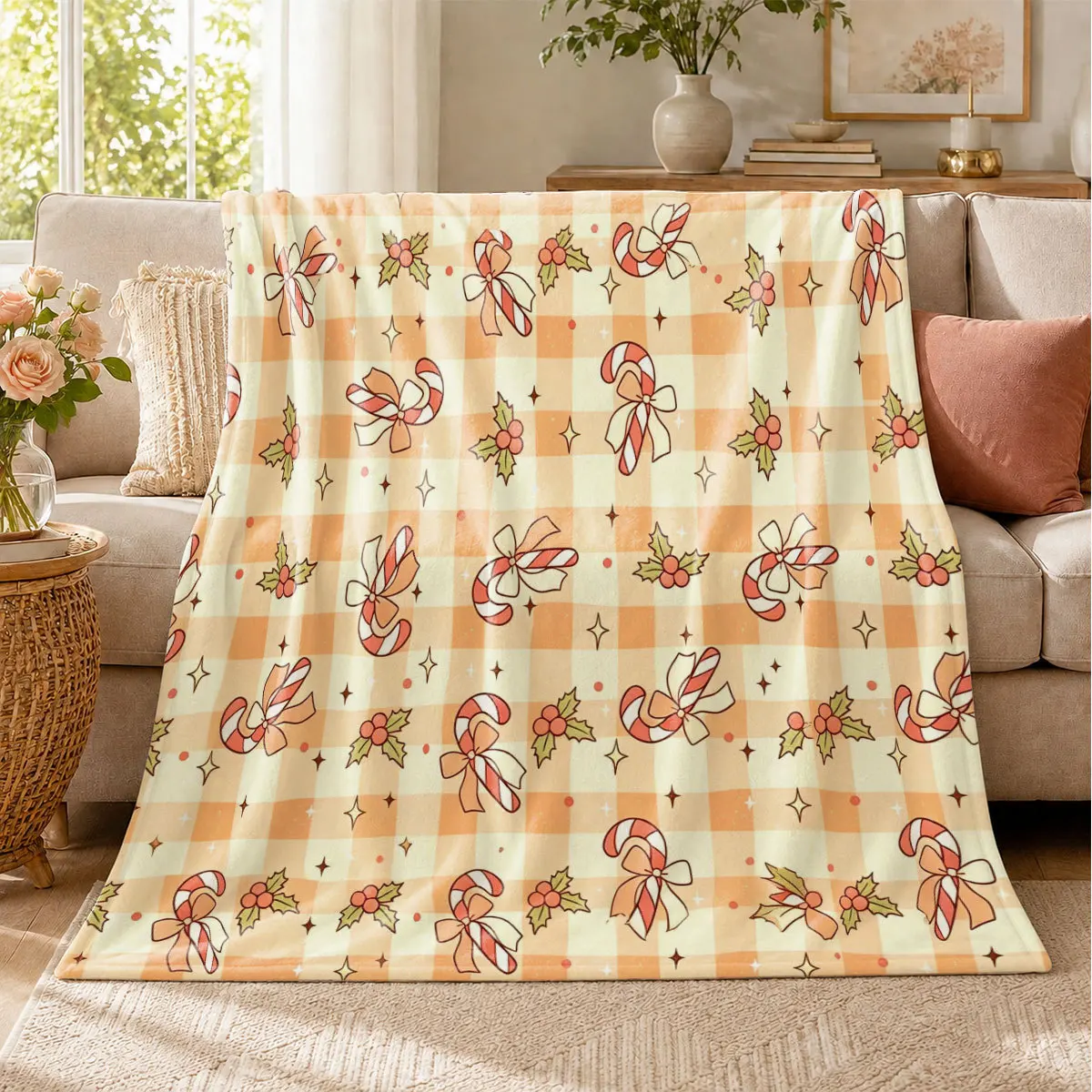 Merry Christmas Blanket Christmas Cane Candy Red Flannel Blanket Soft Warm for New Year Christmas Gift for Family Nana Mon Dad