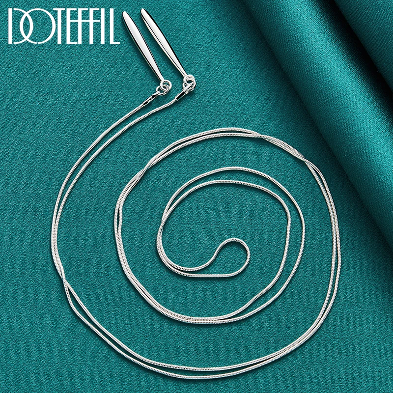 DOTEFFIL 925 Sterling Silver Double Leaf Snake Chain Necklace For Women Wedding Engagement Party Jewelry