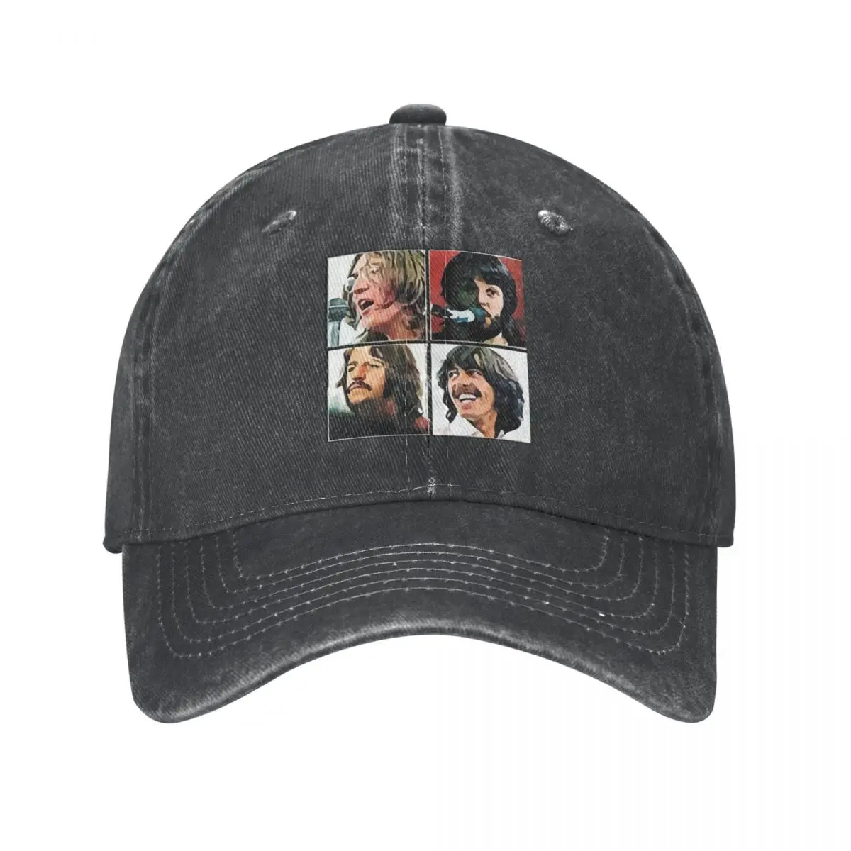 Retro Beatle Memebers artystyczna czapka z daszkiem Unisex, wyprasowane, dżinsowe nakrycia głowy do biegania golfa niestrukturalne miękkie czapki