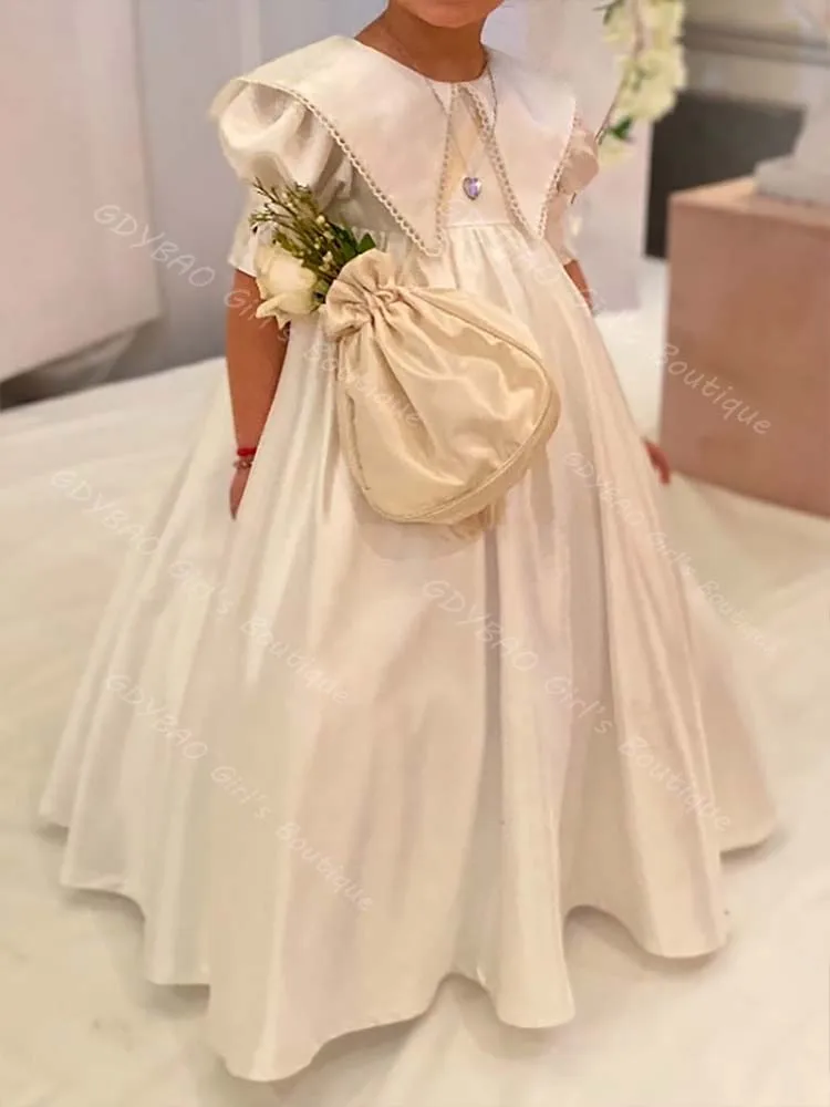 فستان حفلات بناتي مخصص أنيق شال طية صدر السترة عالي الخصر فساتين فتاة الزهور لحفلات الزفاف 2-14 سنة للأطفال فستان المسابقة الأولى