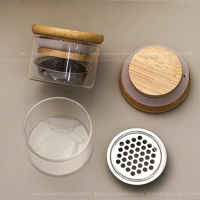 Nail Wash Pen Cup New Glass Crystal Cup Stainless Steel Mesh Filter Cup Sequin Phototherapy Brush Cleaning Manicure Tool
