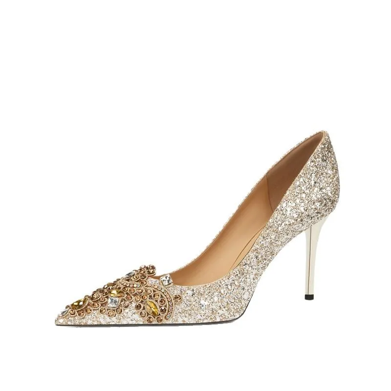 

9. Темпераментные женские туфли на высоком каблуке для свадебного банкета, туфли на шпильке из овчины Xiuhe, не уставшие туфли для невесты из основной пряжи