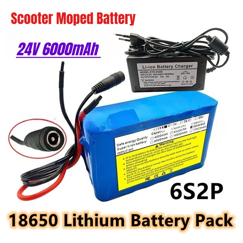 

24V 6S2P 6000mAh Scooter Moped Battery 18650 Lithium-ion Battery Pack BMS