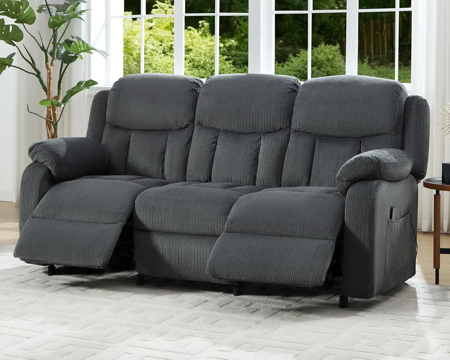 Power Reclining Sofa With Dual Wingback, 3 Seater Living Room Furniture, Dark Gray, Customized
