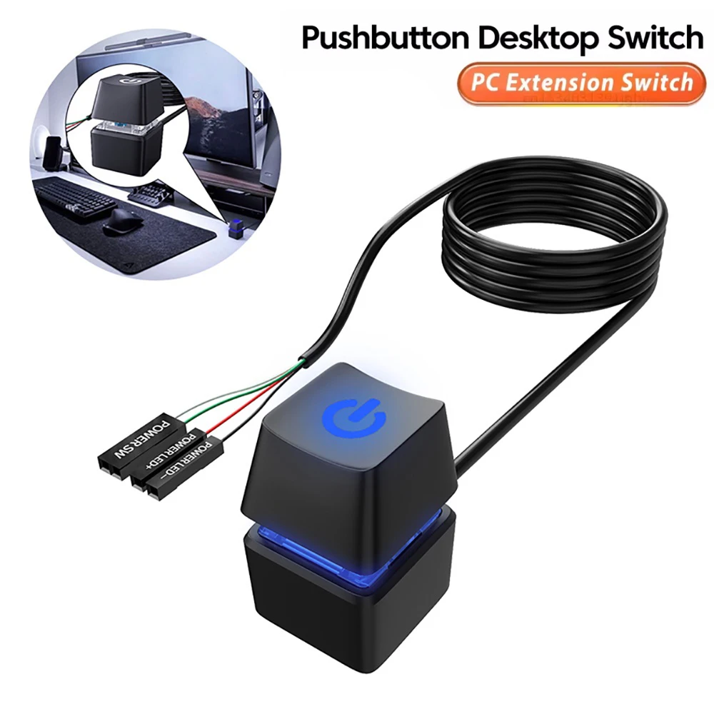 Botón de encendido/apagado externo para ordenador, cable de alimentación, luz LED, placa base de PC, botón de encendido/apagado externo para el hogar y la oficina