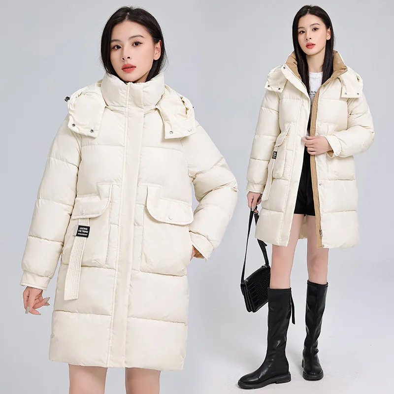 Women Jacket Windproof Rainproof Thick Warm Long Puffer Coat White Female Basic Snow Overcoat Winter Parkas Hooded Down Cotton