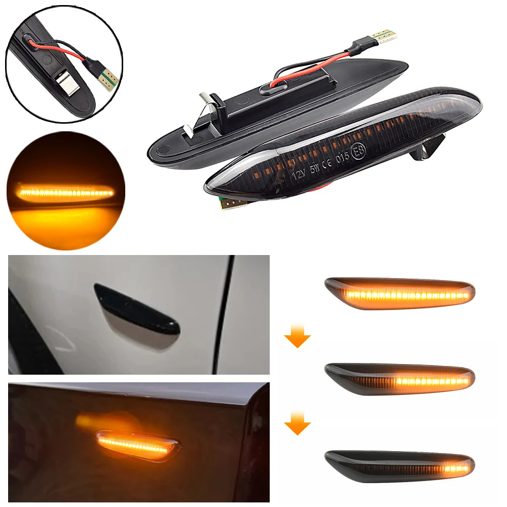 For BMW E90 E91 E92 E93 E60 E87 E82 E46 2Pieces Led Dynamic Side Marker Turn Signal Light  Car Sequential Indicator Blinker Lamp