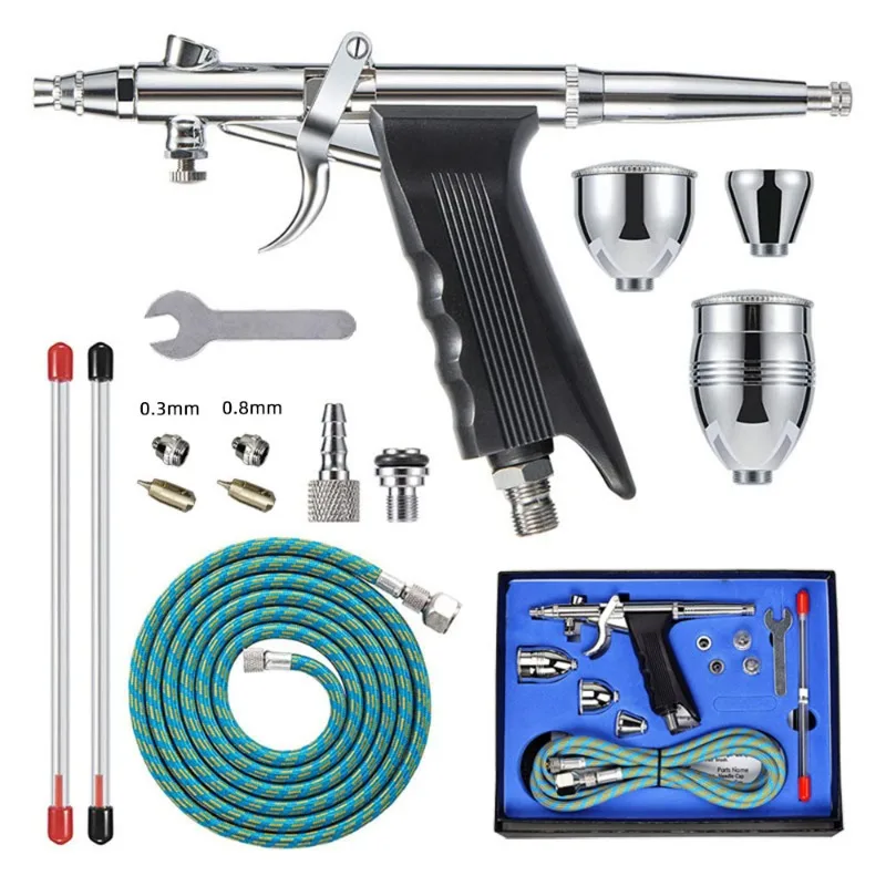 116B Gun Style Airbrush Set With 3 Nozzles 0.3 0.5 0.8mm For Furniture Repair Model Painting Leather Coloring
