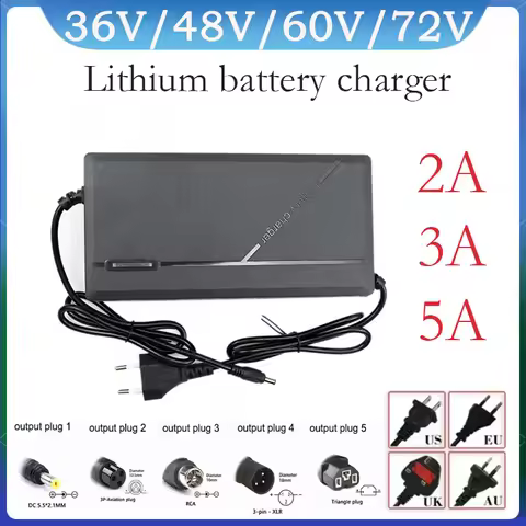 36V 48V 60V 72V Charger 2A 3A 5A 10S 13S 16S 20S Lithium Battery Pack US/EU/AU/UK Plug 42V 54.6V 67.2V 84V Smart Fast Charging