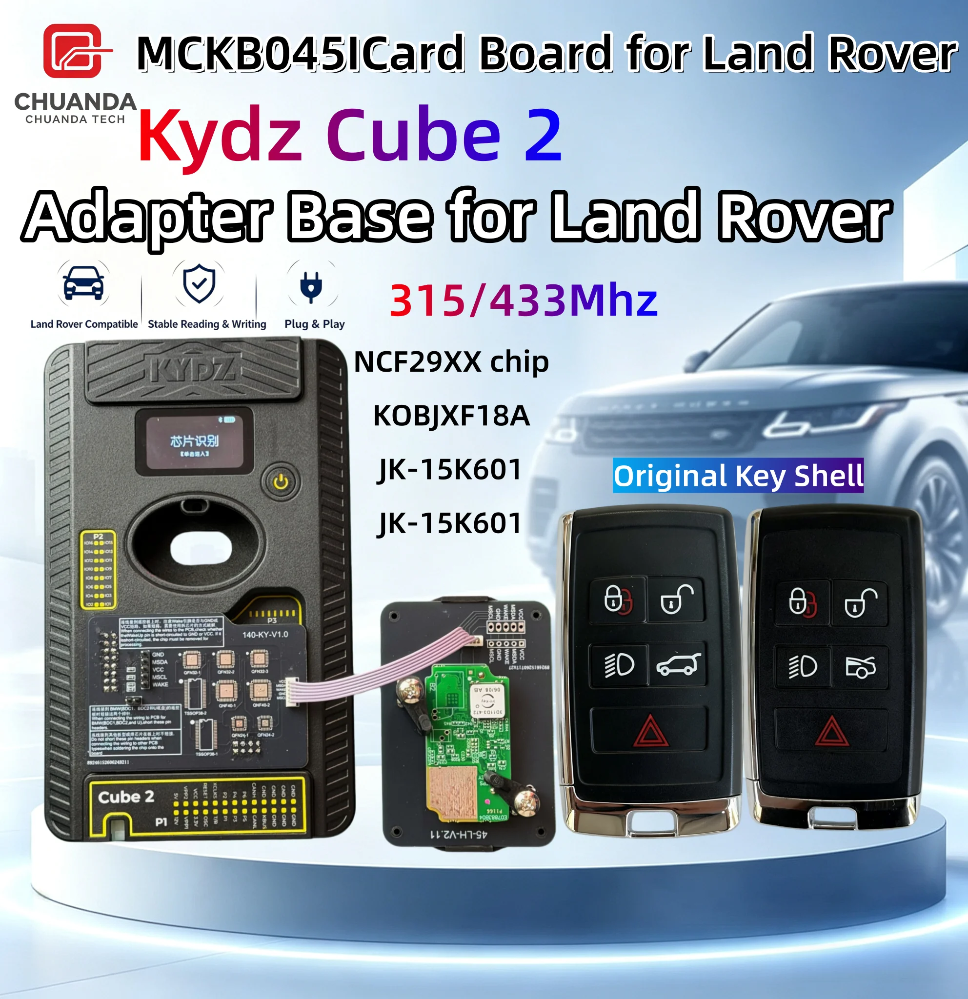 Smart Key Cloning Adapter No.45 for Land Rover and Jaguar 315/433Mhz Cars, Kydz Cube2 No.140 Adapter Supports Ncf29Xx Chip Copying, Can Add and Clone Different Keys