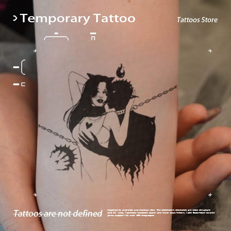 

Сексуальная пара дьявола, татуировка с травяным соком, наклейка для женщин и мужчин, водонепроницаемая временная татуировка на руку, поддельная татуировка на Хэллоуин, новинка 2025 г., подвеска