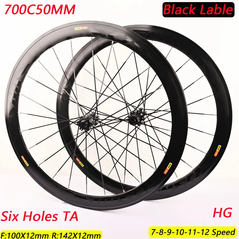

Колеса 700C для шоссейного велосипеда, 50 мм, 24 отверстия, прямые нарисованные плоские стержни, оси для ствола с шестью гвоздями, велосипедные алюминиевые колеса, 7-12 скоростей, 120 колец