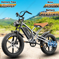 JANSNO Electric Bike 750W Brushless Motor 48V17AH Lithium Battery Retro E-bike Adult 20*4.0 Fat Tire Mountain Electric Bicycle