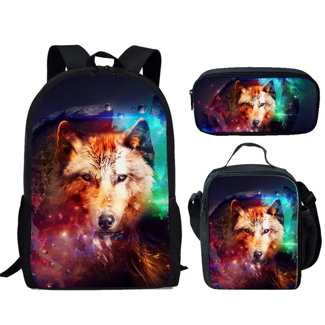 

Classic Creative Cartoon Funny Moon Wolf 3D Print 3pcs/Set pupil School Bags Laptop Daypack Backpack Lunch bag Pencil Case