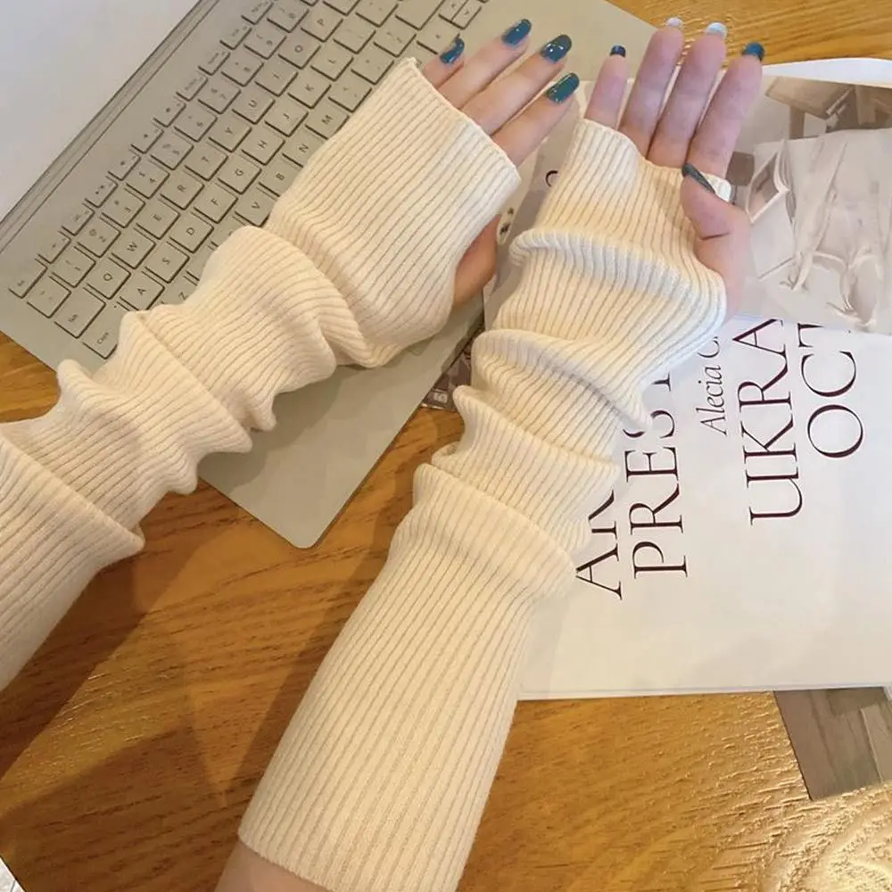 Sarung Tangan Tanpa Jari Panjang Jepang Sarung Tangan Rajut Punk Goth Warna Solid Sarung Tangan Palsu Lengan Panjang Sarung Tangan Pergelangan Tangan Panjang untuk Anak Perempuan dan Laki-laki