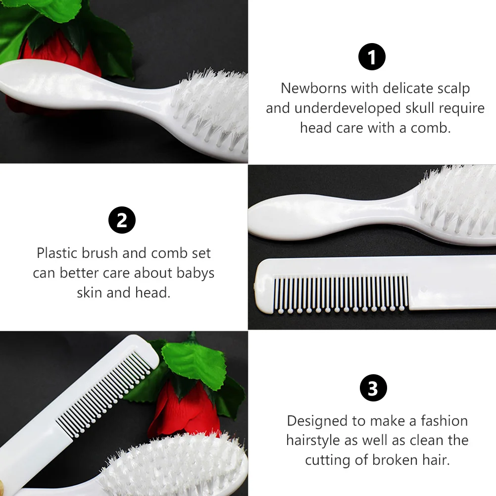 3 مجموعات من فرشاة شعر الأطفال حديثي الولادة، مجموعة مشط للأطفال الصغار، مدلك فروة الرأس، فرشاة لفك تشابك الشعر، مجموعة العناية بالشعر البلاستيكية #3