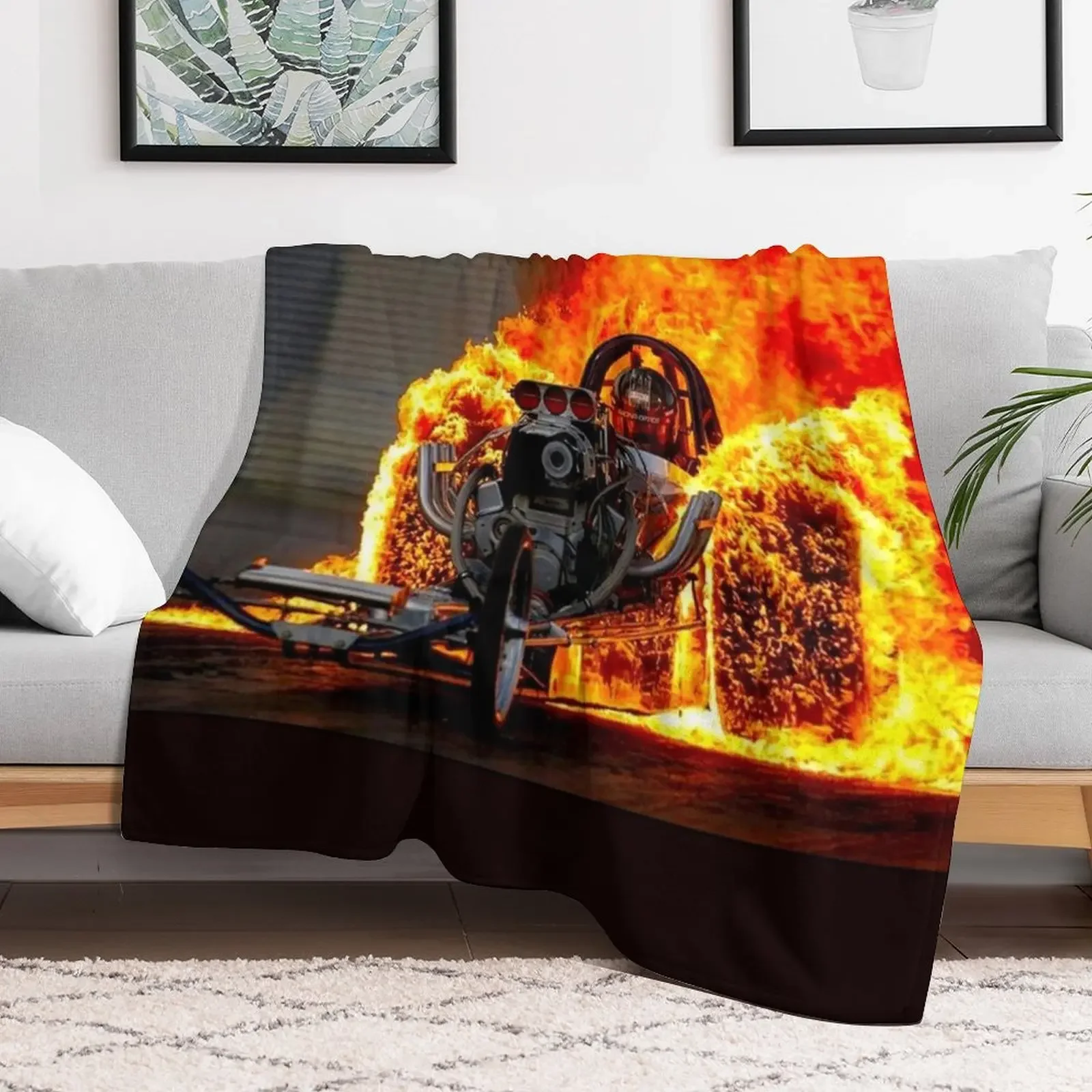 DRAG RACE; Vintage Automobile Burn-Out Print Throw Blanket Soft Breathable Blanket for Night Sleeping