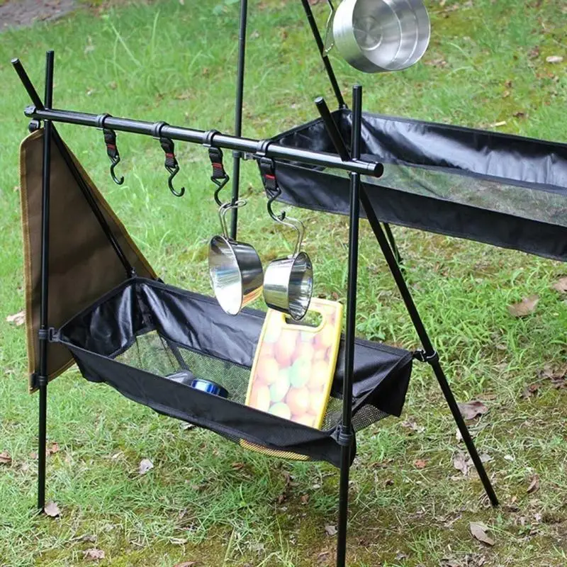 652F Outdoor Folding Net Bag Picnics Under Table Storage Bag Desk Box Tripod Mesh Basket Organizers Camping Table Rack Bag
