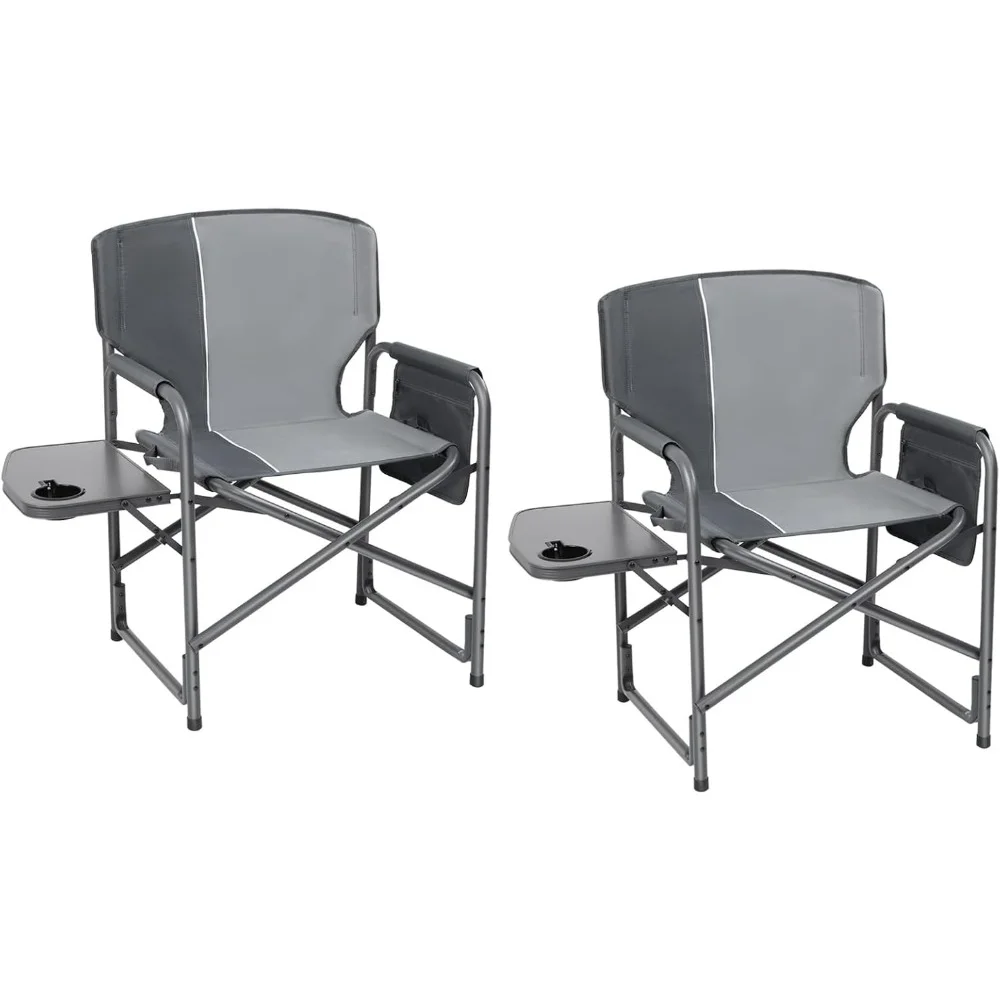 Lightweight Oversized Camping Chair, Portable Aluminum Directors Chair with Side Table Detachable Side Pocket, Support 400lbs.